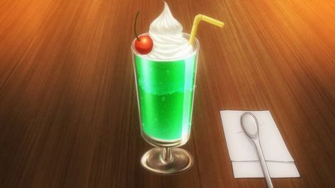 Melon Cream Soda, Penguin Snacks, Restaurant To Another World, Coffee Float, Food In Anime, Curry Buns, Soda Float, Melon Soda, Soda Floats