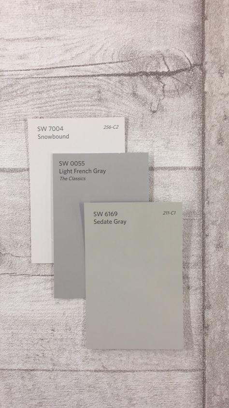 SW7004 Snowbound | SW0055 Light French Gray | SW6169 Sedate Gray . . . #design #interiordesign #paint #paintcolors #interiorpaint #longisland #hamptons #beach #architecture #wallpaper #nature #adventure #montauk #urban #modern #fitness #rustic #grays #purewhite #sw7004 #sw6169 #sw0055 #snowbound #lightfrenchgray #sedategray #city #nyc #newyork Sw7004 Snowbound, Sedate Gray, Interior Paint Colors Schemes, French Gray, Pintura Exterior, Farmhouse Paint, Interior Vintage, Paint Color Schemes, Gray Paint