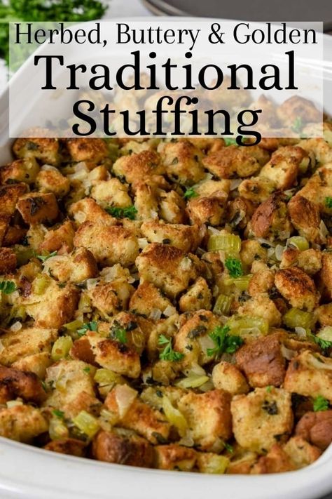 Traditional Bread Stuffing recipe that is absolutely amazing!! This will be your new go-to stuffing recipe for Thanksgiving and the Holidays!