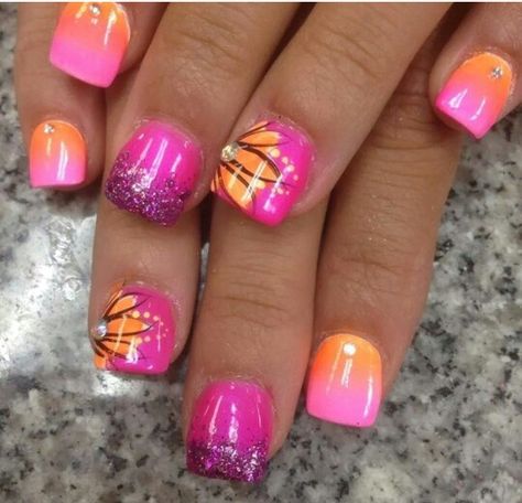 Fun Work Nails, Mexico Nails, Summer Nails Colors Designs, Gel French Manicure, Summer Gel Nails, Pink Glitter Nails, Tropical Nails, Amazing Nails, Nails Colors