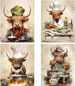 Highland Cow Kitchen, Interesting Animal, Cow Kitchen, Western Wall Decor, Cow Wall Art, Funny Cow, Animal Art Prints, Highland Cows, Cow Canvas