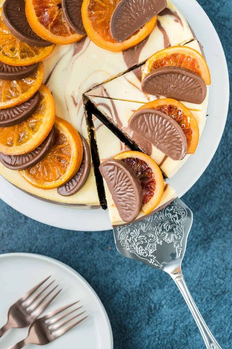 Marble Chocolate Orange Cheesecake - Salt & Spoon Blood Orange Cheesecake, Chocolate Orange Desserts, Orange Cheesecake Recipes, Marble Cheesecake, Chocolate Orange Cheesecake, Orange Cheesecake, Marble Chocolate, Candied Orange Slices, Orange Dessert