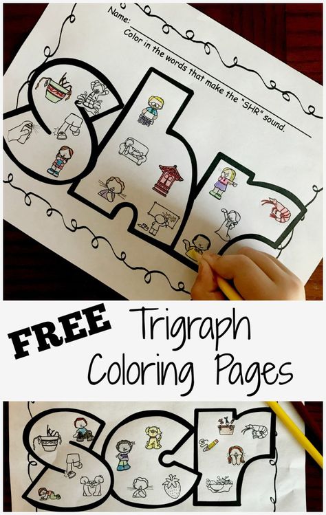 10 Activities for Teaching Trigraphs with a Free Coloring Printable 3 Letter Blends Activities, Trigraphs Worksheets Free, Trigraph Activities, 3 Letter Blends, Free Phonics Activities, Teaching Digraphs, Consonant Clusters, Rti Interventions, Multisensory Phonics