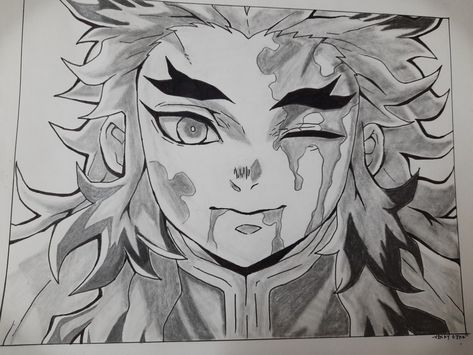 Rengoku Pencil Drawing, Rengoku Drawing Sketch Easy, Rengoku Sketch Easy, Rengoku Pencil Sketch, Demon Slayer Drawing Rengoku, Demon Slayer Hashira Drawing, Demon Slayer Pencil Drawing, Rengoku Kyoujurou Sketch, Kyojuro Rengoku Drawing