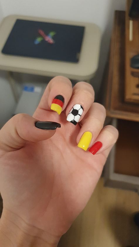 black red yellow football manicure germany world cup soccer Germany Nails Designs, Germany Nails, World Cup Nails, Nails Inspo, Nail Inspo, World Cup, Nail Designs, Germany, Collage