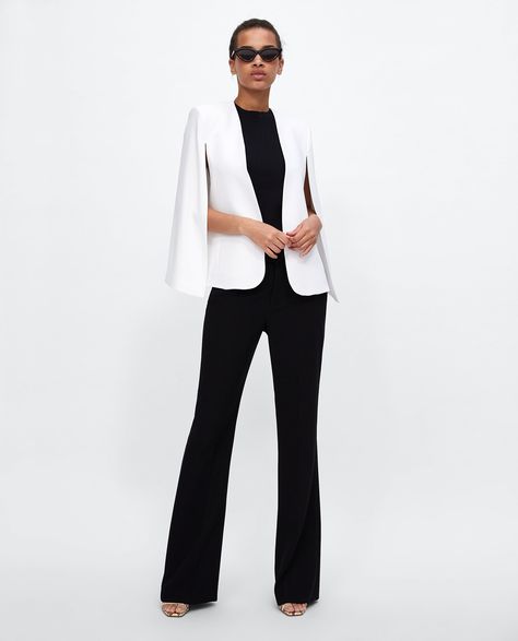 18 Zara Finds That Will Give You the "Meghan Markle Effect" Cape Jacket Outfit, Cape Blazer Outfit, White Cape Blazer, Zara Cape, Womens Cape, White Cape, Giovanna Battaglia, Anna Dello Russo, Cape Jacket