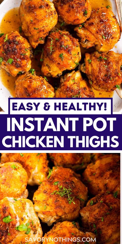 These Instant Pot Chicken Thighs are easy to make and turn out so juicy and flavorful. The juices make a wonderful gravy to serve with the chicken, too – great with mashed potatoes, noodles or rice! | #instantpotrecipes #chickenrecipes #instantpotchicken #quickrecipes #familydinner Chicken Thighs Instant Pot, Instant Pot Lemon Chicken, Instant Pot Chicken Breast, Instant Pot Chicken Thighs, Ip Chicken, Lemon Chicken Thighs, Modern Homestead, Chicken Thighs Recipe, Thighs Recipe