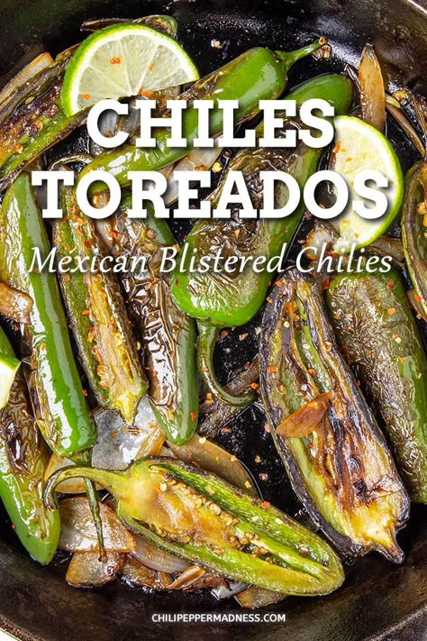 Toreados Recipe, Blistered Peppers, Serrano Pepper Recipes, Mexican Chiles, Fried Jalapenos, Serrano Peppers, Chili Pepper Recipes, Fried Peppers, Mexican Side Dishes