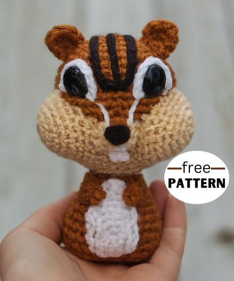 Chipmunk Amigurumi Pattern Crochet Chipmunk, Amigurumi Pattern Free, Crochet Animals Free Patterns, Pink Cheeks, Adorable Crochet, Round Eyes, Chip And Dale, Home Addition, Pink Yarn