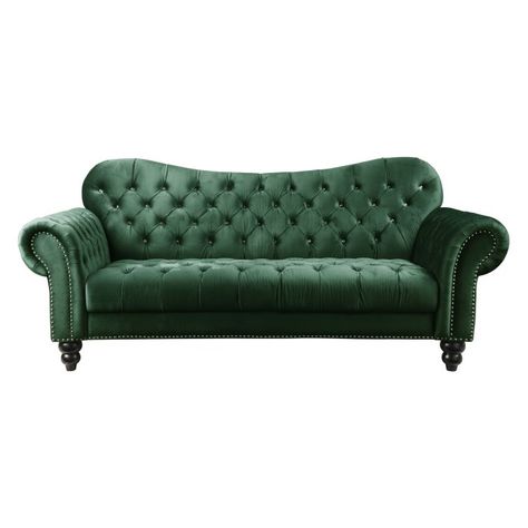 Acme Furniture Iberis Sofa Tufted Chesterfield Sofa, Velvet Loveseat, Green Velvet Sofa, Navy Blue Velvet, Deep Seat Cushions, Rolled Arm Sofa, Green Sofa, Tufted Sofa, Acme Furniture