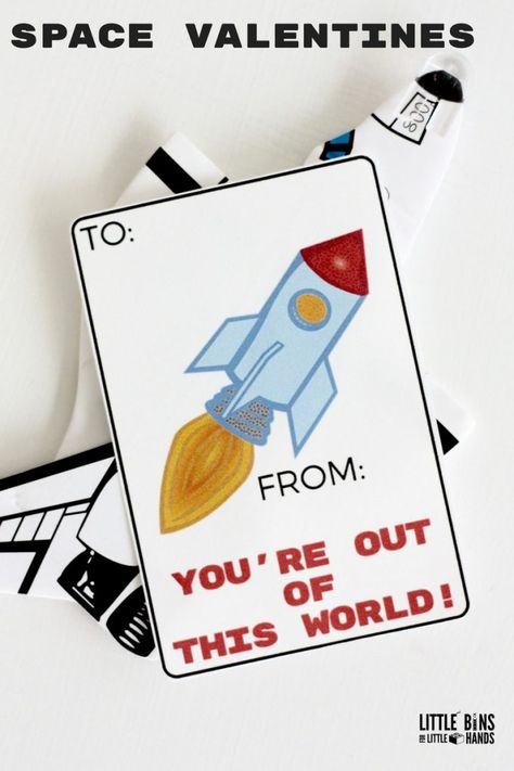 Printable Space Shuttle or Rocket Ship Cards for Science Valentines Cards Printable Rocket Ship, Space Themed Valentines, Valentine Stem Activities, Printable Rocket, Candy Free Valentines, Glow Stick Valentine, Science Valentines, February Crafts, Rockets For Kids