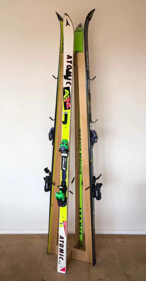 DIY Project Two: Ski Coat Rack – Brightside Story Studio Diy Ski Rack, Ski Coat Rack, Coat Rack Diy, Diy Stand, Ski House Decor, Industrial Coat Rack, Diy Coat Rack, Ski Rack, Diy Coat