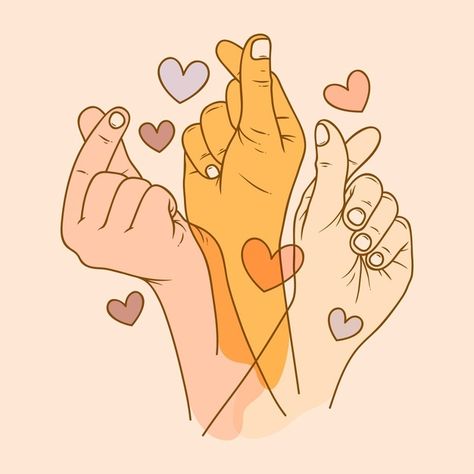 Korean Heart Sign, Korean Heart, Finger Heart, Love Hand, Heart Hands Drawing, Heart Illustration, Pop Art Comic, Cute Cartoon Characters, Couple Illustration