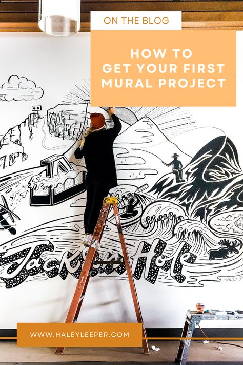 Getting your first mural project as a beginner can be tough. But I'm here to share my secret tips that will help you get started! mural wallpaper, mural wallpapers, mural painting designs, mural art wallpaper, wall mural, art drawings, art painting, art prints, street art painting, easy murals ideas, murals wallpaper bedroom, mural wall art, mural painting for beginners, mural tips and tricks Business Art Murals, Meaningful Murals, Easy Murals, Mural Business, Mural Tips, Mural Art Wallpaper, Business Mural, Barbershop Mural Wall Art, Art Painting Easy