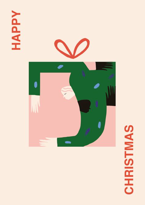 Merry Christmas Illustration Design, Christmas Cards Graphic Design, Christmas Card Illustration Design, Box Illustration Design, Christmas Cards Design Graphics, Modern Christmas Illustration, Christmas Card Graphic Design, Merry Christmas Graphic Design, Happy Holidays Illustration