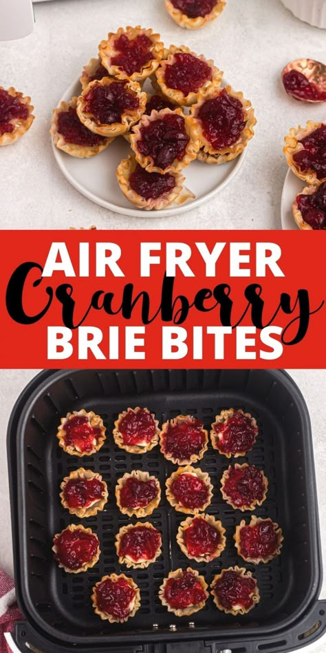 Air fryer cranberry Brie bites are a yummy appetizer or special party treat. Made with cranberry sauce, brie cheese, and mini phyllo cups. Air Fryer Appetizers Thanksgiving, Air Fryer Holiday Appetizers, Appetizer With Cranberry Sauce, Air Fryer Holiday Recipes, Airfryer Appetizer Recipes, Air Fryer Brie Bites, Christmas Appetizers Air Fryer, Thanksgiving Appetizers Air Fryer, Air Fryer Party Food