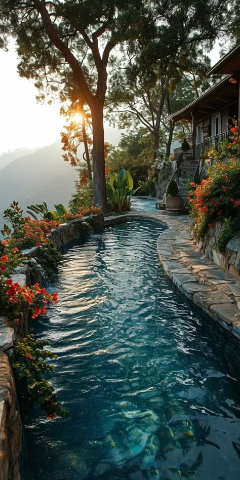 House With Pool Aesthetic, Pool In Garden Aesthetic, Pool In Forest, Dreamy Pool Aesthetic, Aesthetic Big Backyard With Pool, Dream Life House, Small Backyard Pools, Outdoor Decor Backyard, Beautiful Places Nature