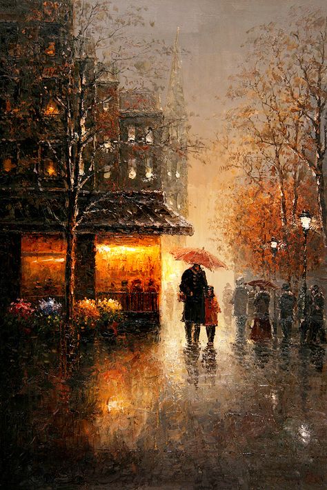 [38] Rain Paintings, City Scene Painting, London Drawing, City Rain, Rainy Street, London Painting, Rainy City, City Sketch, Rain Painting