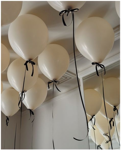 All Posts • Instagram Black And White Bow Theme Party, Black Bow Party Theme, Ribbon Themed Party, Balloons With Bows, 20th Birthday Ideas Themes, Intimate Engagement Party, Black And White Engagement Party, White Balloons Wedding, Bride Balloon