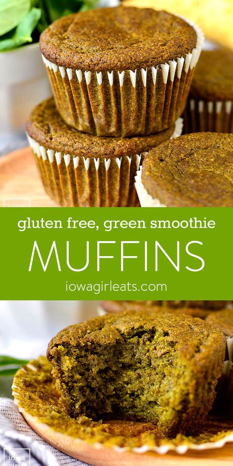 Green Smoothie Muffins, Smoothie Muffins, Green Muffins, Gluten Free Muffin, Iowa Girl Eats, A Healthy Breakfast, Gluten Free Muffins, Muffin Recipe, Healthy Muffins