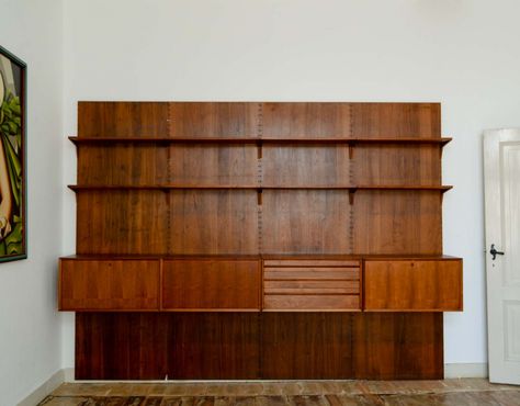 For sale: Large Mid-Century Design Teak Wood Poul Cadovius Wall Unit, Denmark 1960s Beautiful Woodwork, Mid Century Wall Unit, Murugan Wallpapers, 70s Interior, Bookshelves In Living Room, Shelving Storage, Teak Wall, Office Guest Room, Dream Furniture