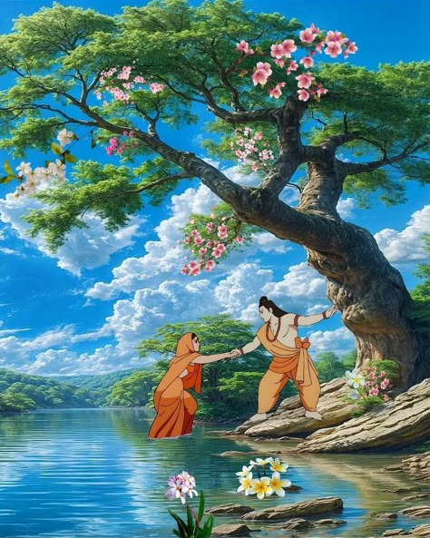 Ram Sita Anime, Lord Ram Art, Shree Ram And Sita, Ram Sita Wallpaper, Sita Ram Images, God Illustration Art, God Painting Indian, Ram Sita Painting, Lord Ram And Sita