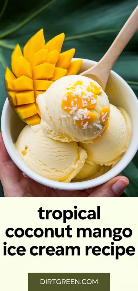 Experience the taste of the tropics with this Coconut Mango Ice Cream recipe! Combining luscious mango and creamy coconut, this delightful dessert is perfect for warm days or any time you crave something sweet. This no-fuss recipe allows you to create a smooth, creamy treat right at home. Serve it at summer parties or enjoy it on a quiet evening! #CoconutMangoIceCream #TropicalFlavors #IceCreamLovers #EasyRecipes #DairyFreeDessert Custard Ice Cream Recipe, Mango Ice Cream Recipe, Custard Ice Cream, Lime Sorbet, Sorbet Ice Cream, Mango Ice Cream, Ice Cream At Home, Coconut Ice Cream, Unsweetened Coconut Milk