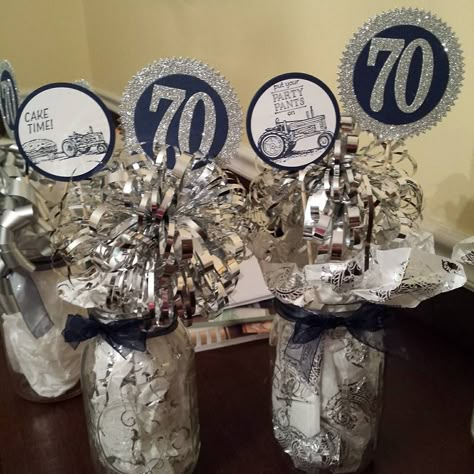 2016 Created by Dori Thompson Schneider using the SS Number Of Years Photopolymer Bundle	140811 Price: $49.25 ,    I love the Number of Years bundle. I made these table decorations for my Dad's surprise 70th birthday party tomorrow. 70th Birthday Table Centerpieces, 70th Party Table Decorations, 75th Birthday Table Decorations, 70 Birthday Party Centerpiece Ideas, 7oth Birthday Party Ideas, 90th Birthday Table Centerpieces, 70th Birthday Centerpieces, 70th Birthday Table Decorations, 70th Birthday Decorations For Dad