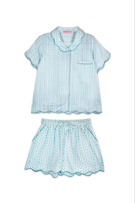 Adorable, cute, trendy Shorts PJ set - Blue Moss Long Pajamas, Cute Pjs, Cute Pajama Sets, Summer Pajamas, Cute Pajamas, Scalloped Trim, Short Pajama Set, Pajama Sets, Pj Sets