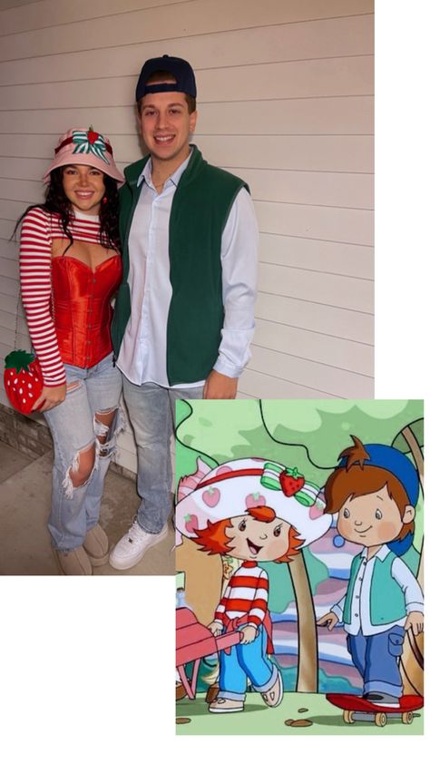 Cute and easy Halloween costume!! All found on Shein and Amazon Strawberry Shortcake Huckleberry, Strawberry Shortcake Halloween Costume, Badass Halloween Costumes, Halloween Costumes Brunette, Strawberry Shortcake Costume, Easy Couple Halloween Costumes, Easy Couples Costumes, Huckleberry Pie, Cute Couples Costumes