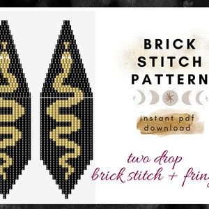 Snake Earring Pattern Beaded Earring Patterns Seed Bead | Etsy Canada Beaded Snake Earrings, Loom Beaded Bracelets Patterns, Sarape Pattern, Fringe Earring Pattern, Seed Bead Jewelry Patterns, Fringe Earring, Seed Bead Crafts, Seed Bead Pattern, Brick Stitch Earrings