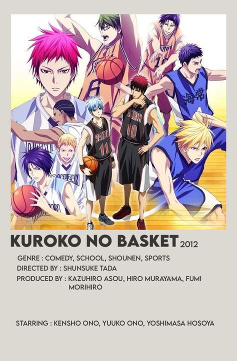 Kurokos Basketball Poster, Kuroko No Basket Poster, Yoshimasa Hosoya, Anime Polaroid, Anime Covers, Basketball Movies, Kuroko Basket, Kurokos Basketball, Minimalist Anime