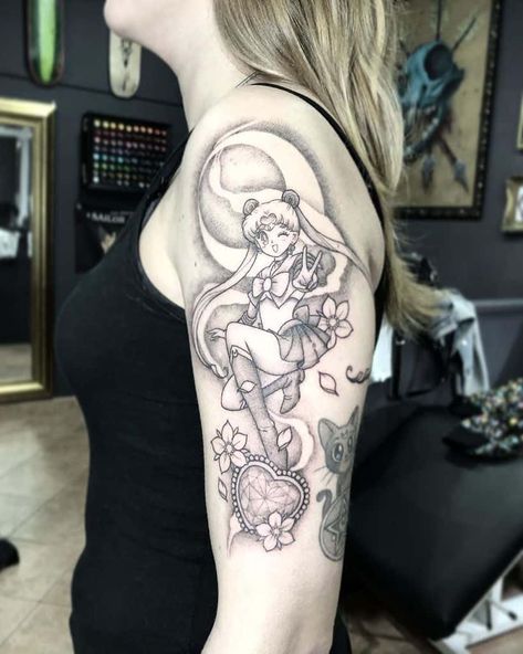 Top 50 Best Sailor Moon Tattoos - [2020 Inspiration Guide] Moon Chest Tattoo, Tattoo Sailor, Chest Tattoo Ideas, Sailor Moon Tattoo, Moon Tattoos, Mommy Tattoos, Tattoos For Women Half Sleeve, Moon Tattoo Designs, Upper Arm Tattoos