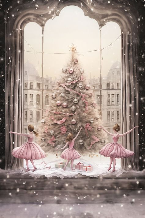 Christmas Ballerina, Ballerina Christmas, Christmas Tree Illustration, Ballet Christmas, Ballerina Art, Magical Winter, Pink Christmas Decorations, Cute Christmas Wallpaper, Decorating Themes