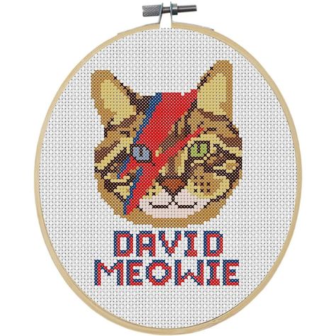 David Bowie Cross Stitch Pattern, David Bowie Cross Stitch, Bowie Cross Stitch, David Meowie, David Bowie Cat, Bowie Cat, Mermaid Cross Stitch, Made Accessories, Crochet Fun