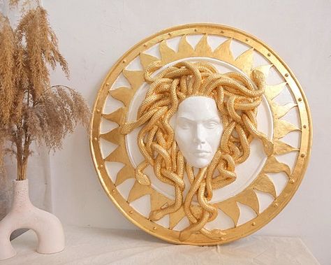 Greek Goddess Athena Shield 32 inches With Medusa Head Athena Shield, Athena Art, Greek Goddess Athena, Greek Goddess Of Wisdom, Ancient Greek Goddess, Goddess Athena, Goddess Of Wisdom, Ancient Greek Art, Medusa Tattoo