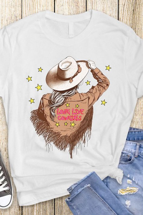 Long Live Cowgirls T-Shirt, Western Style Shirt, Retro Tee, Western T-shirt, Southern Tee, Rodeo Shirt, Country Music Tee, Gift for Her Country T-shirts, Rodeo Graphic Design, Country Tee Shirts, Western Summer Outfits, Western Summer, Cowgirl Outfit, Country Tees, Western Style Shirt, Tee Designs