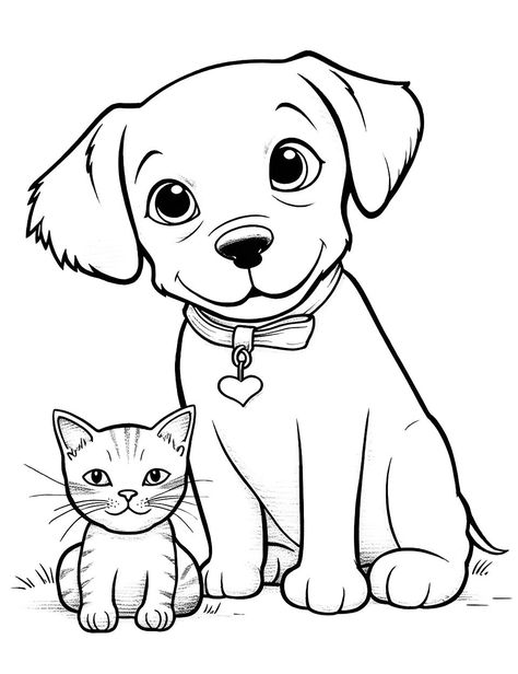 Animal Friends: A puppy and a kitten becoming best friends. (Free Printable Coloring Page for Kids) Dog Coloring Pages Free Printable, Poodle Drawing, Dog Cuddles, Puppy Coloring Pages, Free Puppies, Farm Animal Coloring Pages, Coloring Pages Free Printable, Dog Coloring Page, Batman Wallpaper