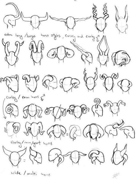 Horn Ideas Drawing, Anime Art Reference, Horn Ideas, Drawing Pose Reference, Ako Kresliť, Draw Animals, Fantasy Drawings, Creature Drawings, 캐릭터 드로잉