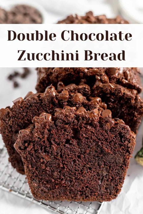 This Double Chocolate Chip Zucchini Bread is a sweet and tasty way to enjoy zucchini! If your garden is pumping out summer squash and your family is starting to falter in their dedication to eating it all they'll LOVE this zucchini bread. Full of chocolate chips AND topped with extra chocolate chips this loaf is a crowd pleaser! #ZucchiniBread #zucchinirecipe #chocolatezucchinibread Chocolate Zucchini Bread Recipe, Double Chocolate Zucchini Bread, Alaskan Food, Chocolate Chip Zucchini Bread, Grated Zucchini, Zucchini Bread Recipe, Chocolate Chip Bread, Chocolate Zucchini Bread, Zucchini Bread Recipes