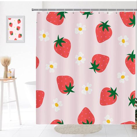 strawberry bathroom shower curtain Strawberry Bathroom, Shower Curtain Pink, Pink Shower Curtain, Curtain Decoration, Pink Shower Curtains, Pink Showers, Tub Bathroom, Modern Shower Curtains, Aesthetic Bathroom