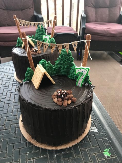 Outdoor Theme Birthday Cake, Camping Birthday Cake Ideas, Camping Party Cake Ideas, Camping Sheet Cake, Birthday Cake Camping Theme, Camping Cake Ideas For Men, Camping Cake Ideas, One Happy Camper Cake, Camping Themed Cake