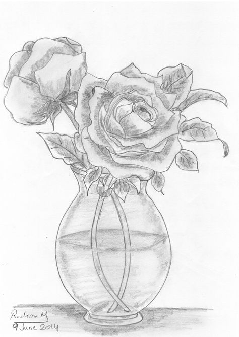 Flower Vase Drawing, Vase Drawing, Vase Of Roses, Key Drawings, Easy Pencil Drawings, Draw Tutorial, Pencil Drawings Of Flowers, Rose Sketch, Pencil Sketch Drawing