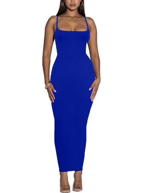 PRICES MAY VARY. Material: Polyester+Spandex. Soft, comfortable, lightweight, stretchy and form-fitting fabric Design: Maxi bodycon dress with spaghetti strap, scoop neckline, body-hugging fit and maxi length. Occasion: This spaghetti strap bodycon dress is suitable for wedding guest, graduation, cocktail, birthday, party, club, going out, date night, y2k, dinner, homecoming, rave, vacation, casual, summer. Wear and match: This Tight Dress is great to pair with high heels and fashion accessories Cocktail Birthday Party, Graduation Cocktail, Birthday Party Club, Body Hugging Dress, Maxi Bodycon Dress, Spaghetti Strap Bodycon Dress, Summer Bodycon Dress, Slip Dresses, Club Party