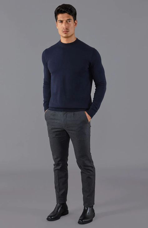 High Neck Sweater Outfit, Sweater Outfits Men, Mock Turtle Neck, Turtle Neck Jumper, Fitted Turtleneck, Cotton Jumper, Roll Neck Jumpers, Mock Turtle, High Neck Sweater