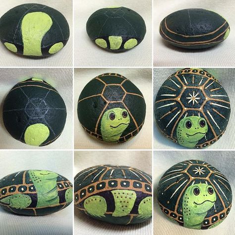 #Paint a #Turtle on a Rock for Your Patio!  These can be any color and size you want!!! Go simple or add super detail.  My next one will be painted with pearl acrylics . Be sure to coat with an indoor outdoor satin finish protectant. I prefer the brush on finish. Turtle Painted Rocks, Cat Rock, Turtle Rock, Painted Rock Animals, Art Pierre, Painted Rocks Diy, Rock Painting Ideas Easy, Turtle Painting, Rock Painting Patterns