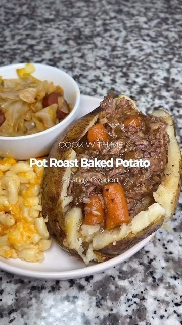 Pot Roast Stuffed Baked Potatoes, Roast Loaded Baked Potato, Pot Roast Loaded Baked Potato, Roast Baked Potatoes, Roast Beef Baked Potato, Pot Roast Meal Ideas, Pot Roast Twice Baked Potato, Roasted Loaded Potatoes, Pot Roast Baked Potato