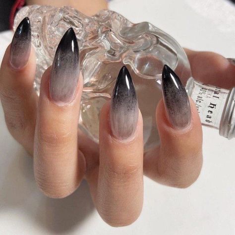 Smokey Nails, Season Photography, Black Ombre Nails, Grey Acrylic Nails, Nail Aesthetics, Shiny Nails Designs, Horror Nails, 2025 Hair, Grey Nail Designs