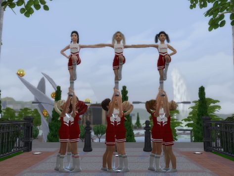 The Sims Resource - Child cheerleading pyramid v2 Sims 4 Cheer Mods, Sims 4 Gymnastic Cc, Sims 4 Cheerleader Pose, Sims 4 Gymnastics Cc, Sims 4 Cc Cheerleader Outfit, Sims Cheerleader, Sims 4 Cheerleader, Sims 4 Sports Cc, Sims 4 Cheerleader Cc