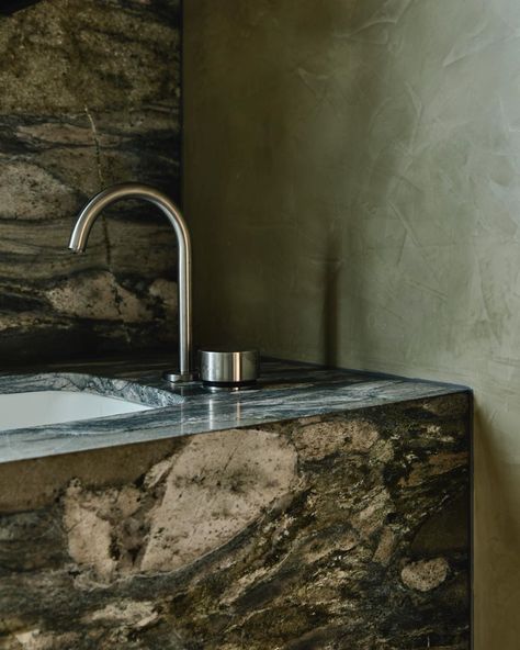 Flack Studio on Instagram: “A glimpse into the Powder Room at our recently completed Grange Road House - custom polished plaster colour mixed beautifully for us by the…” Flack Studio, Polished Plaster, Marble Sinks, Stone Sink, Space Interiors, Room Goals, Wall Finishes, Marble Bathroom, Vanity Sink